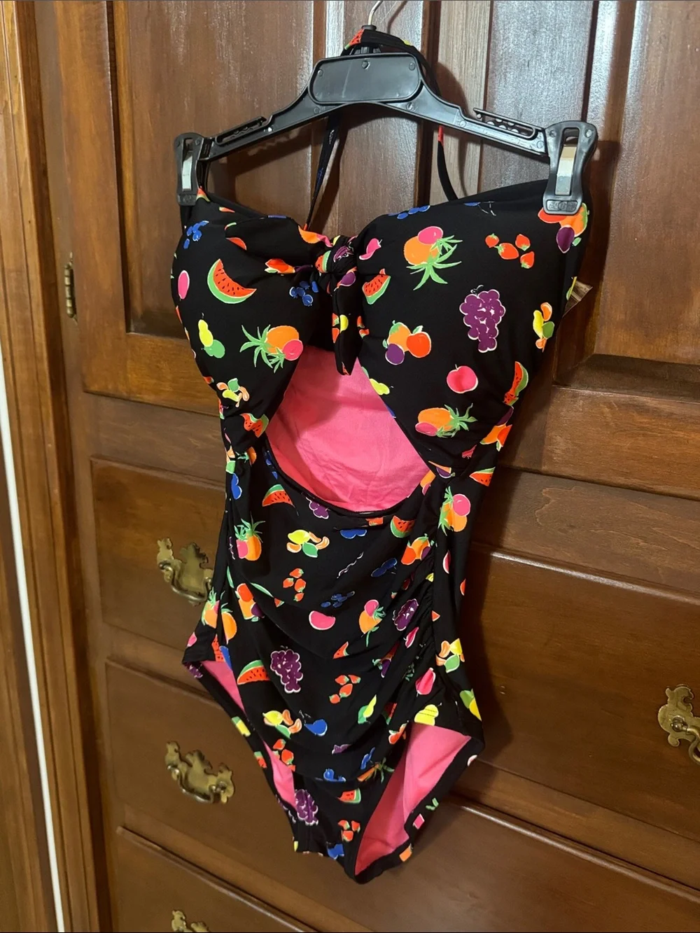 kate spade Black Fruit-Print One-Piece Swimsuit with Cut Out NEW